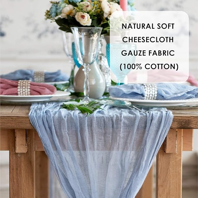 Dusty Blue Cheesecloth Table Runner 141 in Long, Cheese Cloth - Image 8