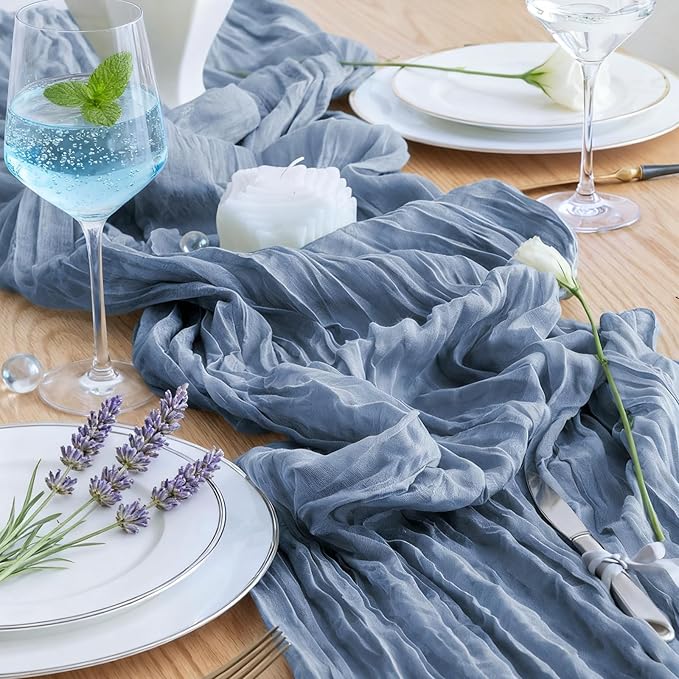 6 Pack Dusty Blue Cheesecloth Table Runner 23x120 inch Rustic Boho Gauze Table - Image 2