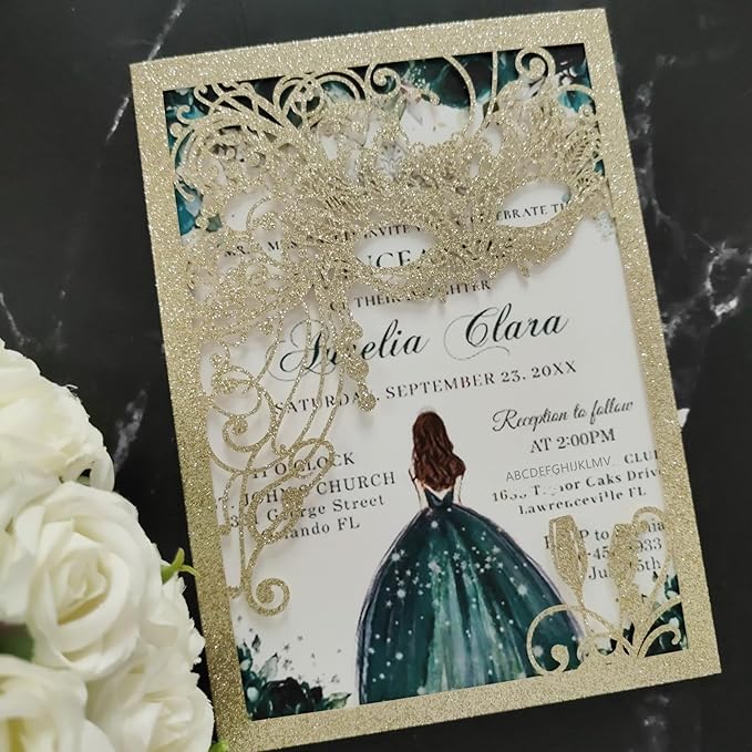 20PCS Masquerade Invitations, masquerade wedding invites, laser cut invitation - Image 2