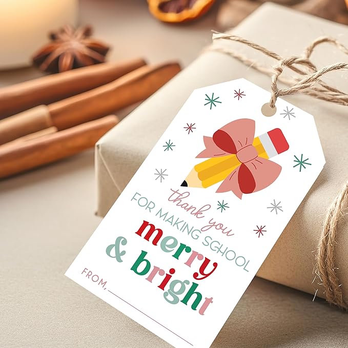 50 Pcs Christmas Gift Tags, 2.1"×3.5" Teacher Gift Tag, Classroom Treat Tag by HandEasy