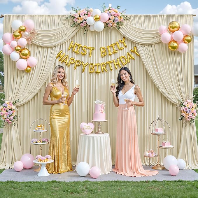 20ft x 12ft Beige Backdrop Curtains Wrinkle Free Backdrop Curtain - Image 2