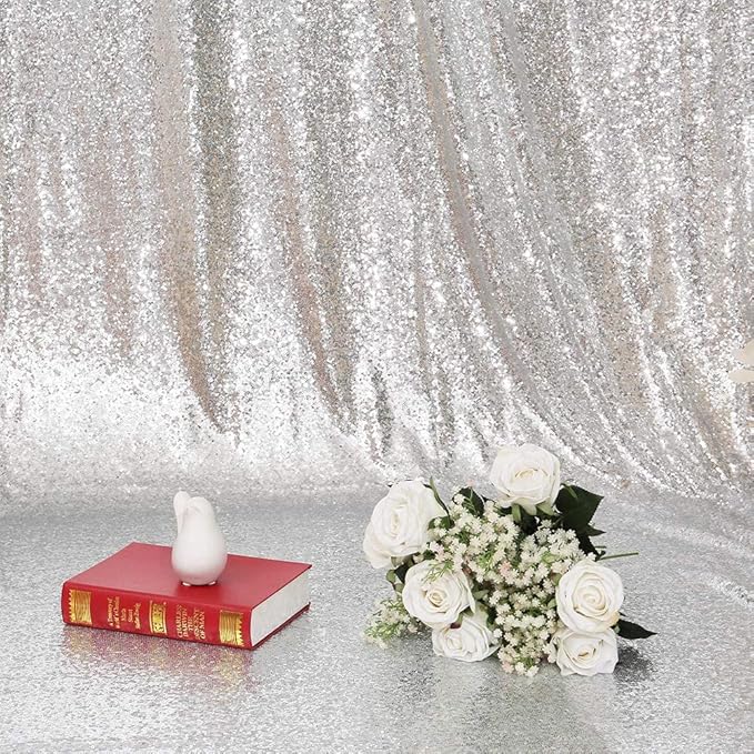 Eternal Beauty Silver Sequin Backdrop Curtains, Shimmer Back Drop - Image 6
