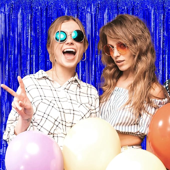 3 Pack Blue Foil Fringe Curtain Backdrop, 3.28Ft x 8.2Ft Metallic Tinsel Foil - Image 5