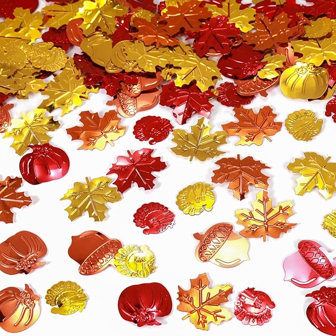 200 Pieces Fall Confetti, Thanksgiving Maple Leaves, Acorn Sprinkles Foil by KALOR