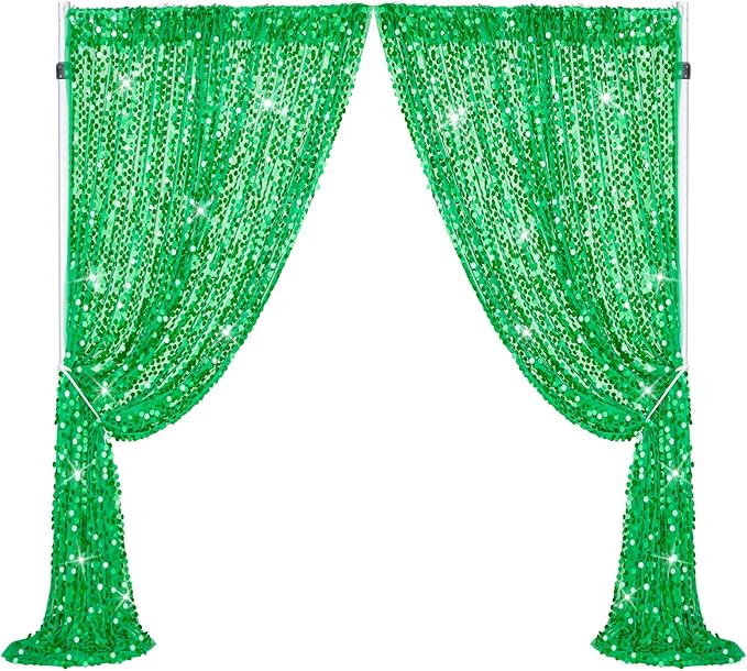 Sequin Curtain Backdrop Green Party Background - Image 2