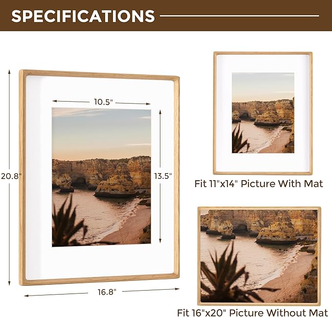 16x20 Frames USA-Sourced Natural Oak Wood Solid Wood Picture Frame Handcrafted - Image 2