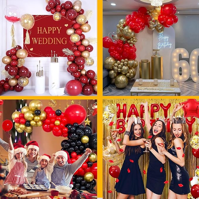 Red and Gold Balloons, 70 Pack 12 inch Metallic Gold and Helium Matte Red - Image 6