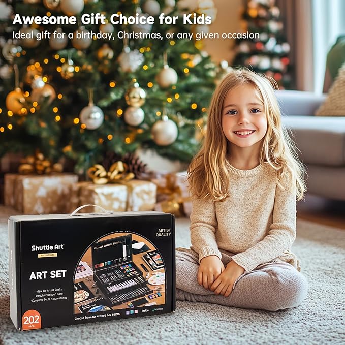 Shuttle Art Deluxe Gift Art Kit, 202-Piece Wooden Art Supplies Set - Image 6