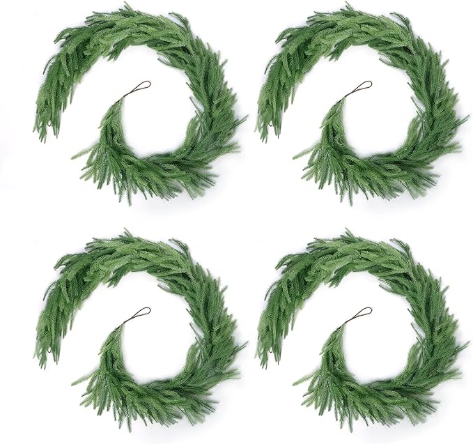 4 Pack Christmas Norfolk Pine Garlands 9FT, Real Touch Artificial Greenery - Image 4