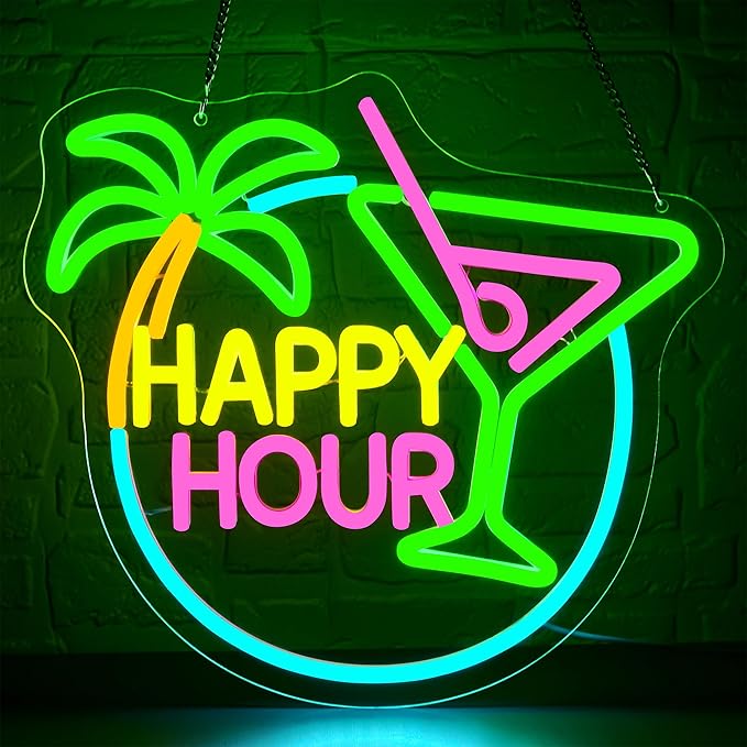 Happy Hour Neon Sign for Wall Decor Dimmable Cocktail Neon Light for Man Cave by FuzuneliDimmableLEDNeon
