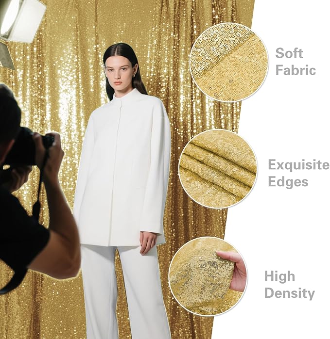 Gold Sequin Backdrop Curtain 2 Panels 2FTx8FT Glitter Photography Backdrop - Image 5