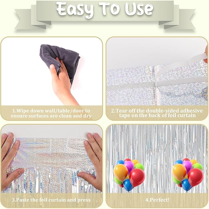 2 Pack Laser Silver Foil Fringe Backdrop Curtains, Tinsel Streamers Birthday - Image 4