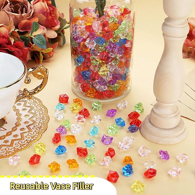 YATOJUZI 500pcs Fake Ice Cubes Acrylic Gems Gemstones Multicolor Vase Filler - Image 4