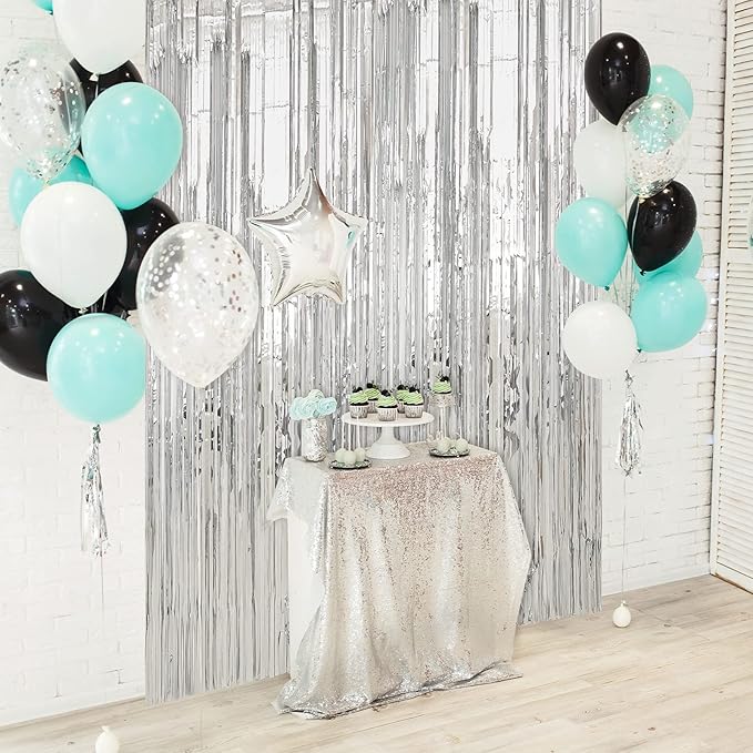 Crosize 4 Pack 3.3 x 9.9 ft Silver Foil Fringe Curtains Party Decorations - Image 6