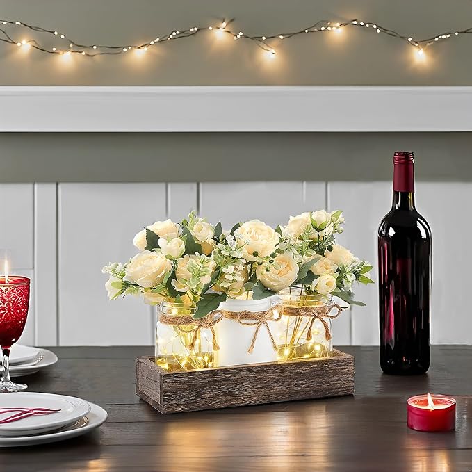 Mkono Mason Jar Lights Centerpiece Table Decor - Image 4