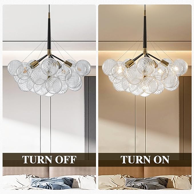 Modern Bubble Ball Swirled Glass Chandelier, Dia 24 inch Black and Clear Globe - Image 5