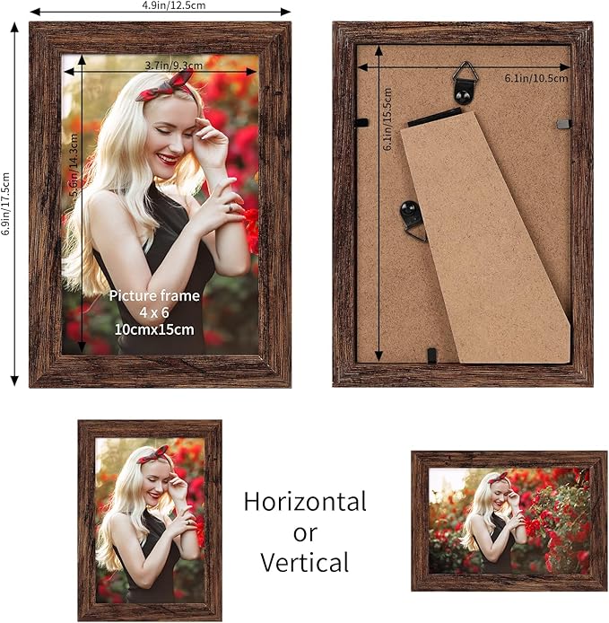 PETAFLOP Wooden Bulk 4x6 Picture Frame Set of 18, Rustic Brown Photo Frames - Image 2