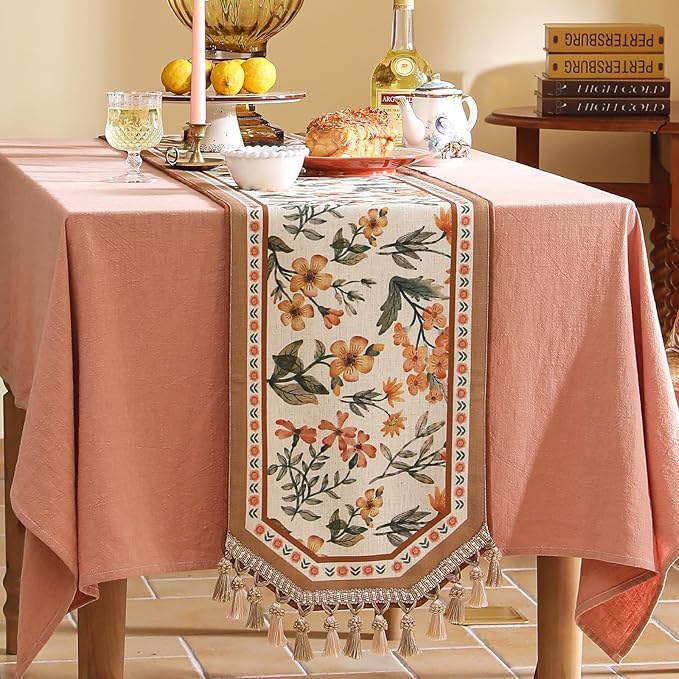 Vintage Linen Table Runner, Floral Table Runners 87 Inches Long, Soft and by bilingaier