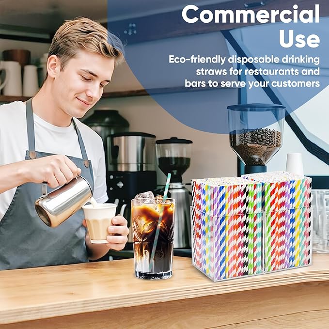 7.75 Inch Colorful Striped Disposable Paper Drinking Straws, 10 Assorted Colors - Image 5