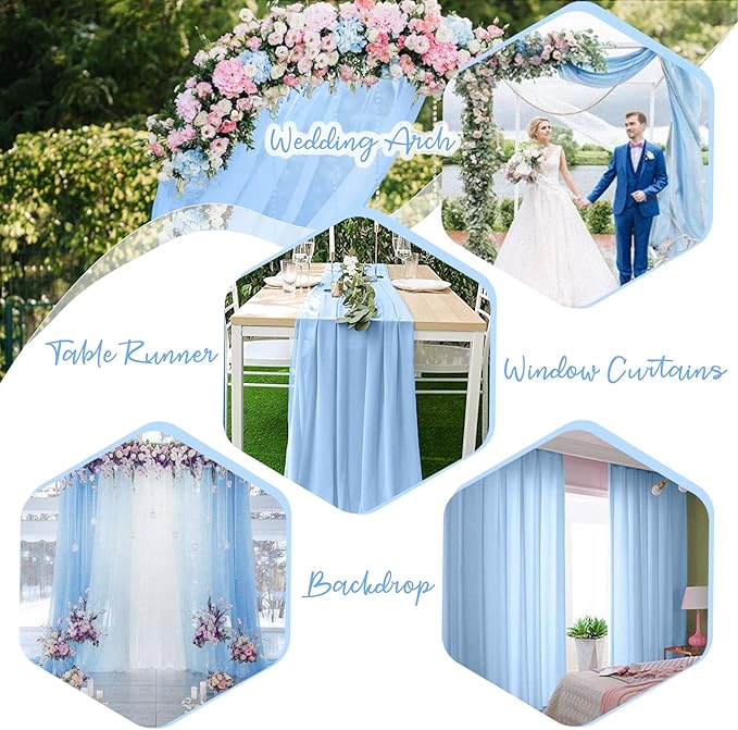 PARTISKY 10ftx7ft Blue Chiffon Backdrop Curtains, Wrinkle-Free Sheer Fabric - Image 2