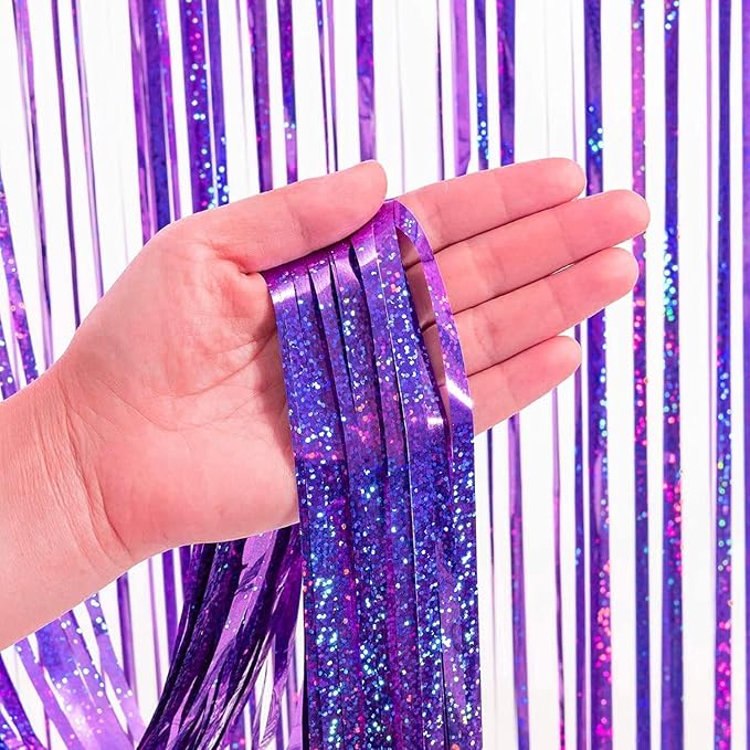 BRAVESHINE Purple Tinsel Foil Fringe Curtains - Image 2