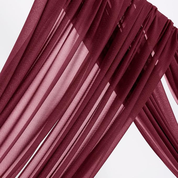 MLMW Christmas Wedding Arch Draping Fabric 1 Panel 29" x 20Ft Burgundy Sheer - Image 2