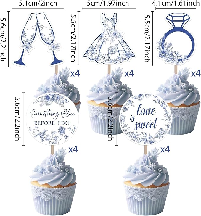 20PCS Something Blue Before I Do cupcake toppers, Something Blue Before I Do - Image 4