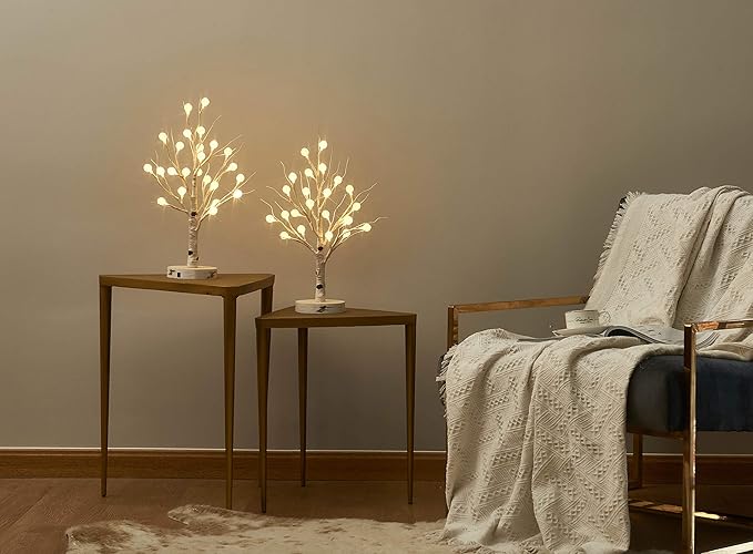 LITBLOOM 2 Sets Lighted Tabletop Birch Tree - Image 4