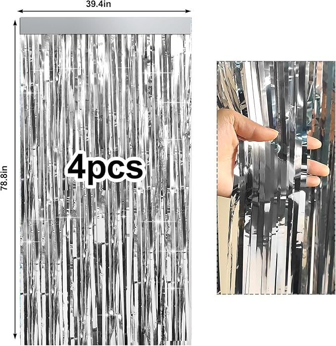 4 Packs Silver Foil Fringe Curtain, Baby Shower, Engagement, Bachelorette Party - Image 6