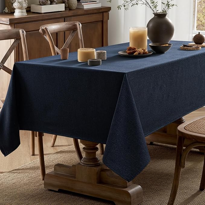 MIULEE Navy Blue Linen Tablecloth 60x104 Inch Rectangle Table Cloth Waterproof - Image 5