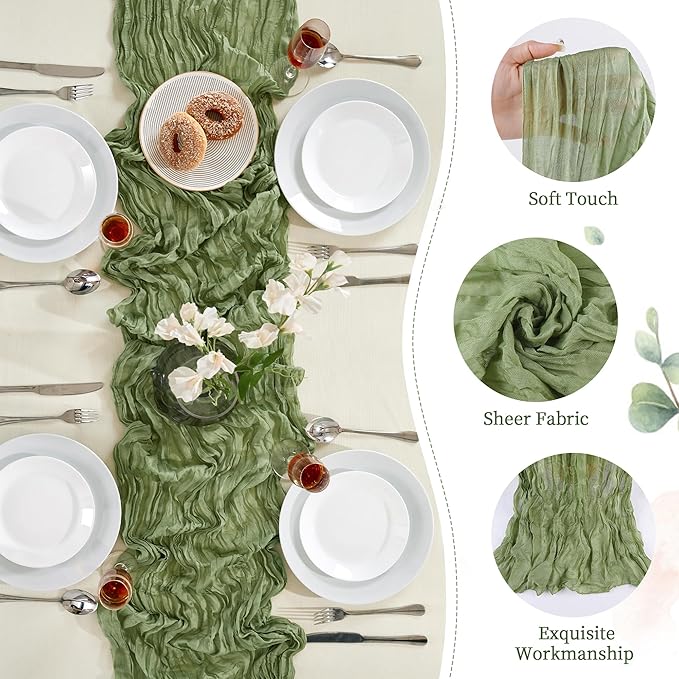 12 Pack Sage Green Cheesecloth Table Runner 10FT Long Boho Gauze Table Runner - Image 3