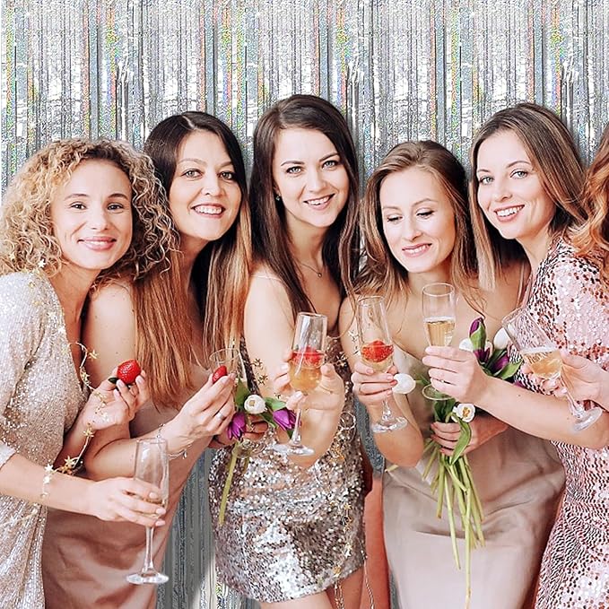 Tinsel Curtain Party Backdrop Silver Birthday Decorations 10 Packs Glitter Foil - Image 5