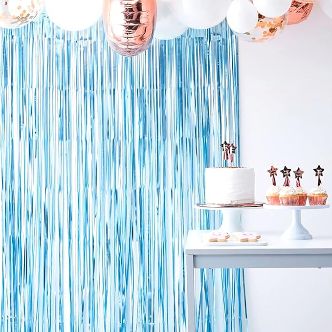 2 Pcs Light Blue Metallic Tinsel Foil Fringe Curtains Backdrop, 3.28 ft x 6.56 - Image 5