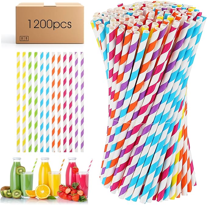 Striped Paper Drinking Straws，Sturdy & Non-Soggy，Food-Safe Ink, and by Unknown
