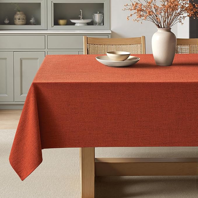 MIULEE Burnt Orange Linen Tablecloth 52x70 Inch Rectangle Table Cloth Waterproof by MIULEE