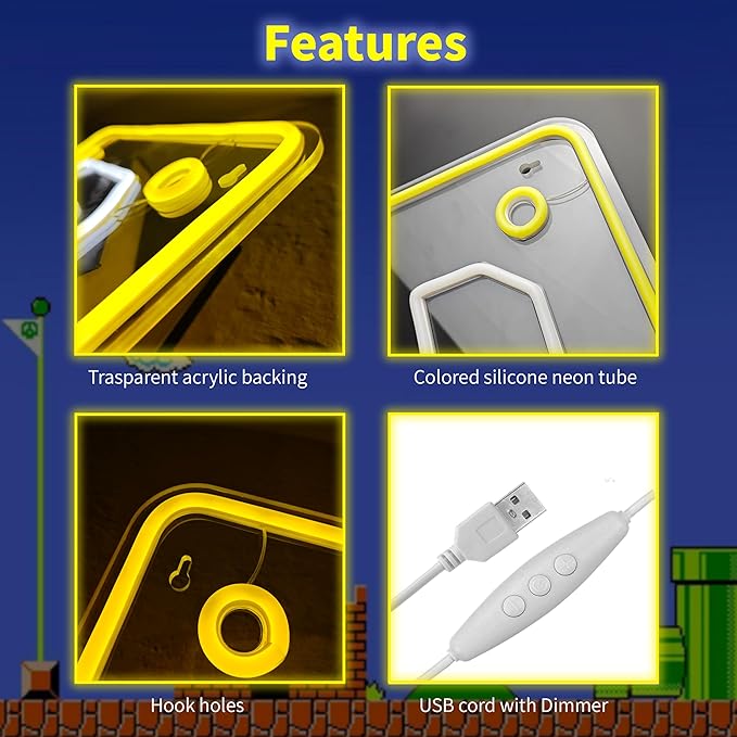 Question Block Neon Sign, Question Square Led Mario Neon Light USB Powered Led - Image 3