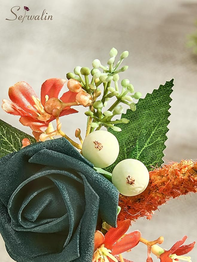 Serwalin 10Pcs Boutonniere for Men, Teal Groom and Best Man Boutonniere - Image 4