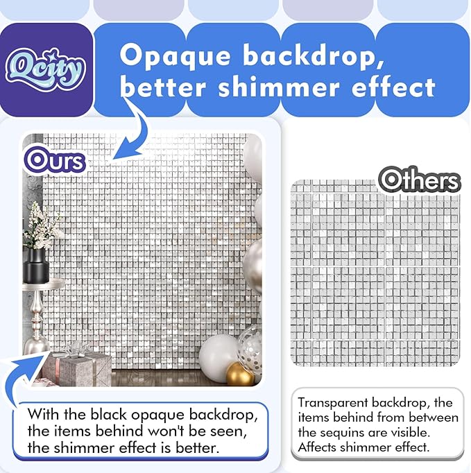Qcity Matte White Sequin Wall Backdrop 24PCS, Square Sequin Glitter Backdrop - Image 9