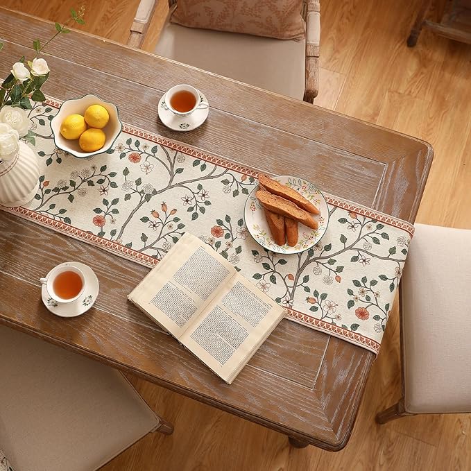 ISAENNE Designer Elegant Linen Floral Table Runner 71 Inches Long, Farmhouse - Image 7