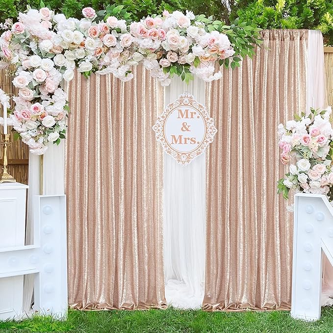 Champagne Sequin Backdrop Curtains, 2 Panels Champagne Blush Sequin Backdrop - Image 3