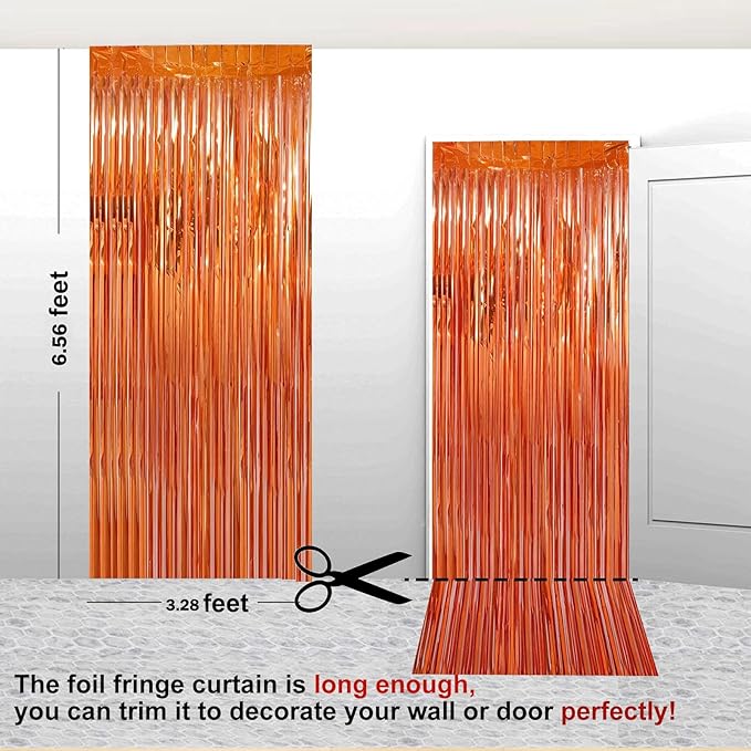 2 Pack 3.28 ft x 6.56 ft Orange Tinsel Curtain Party Backdrop Decorations - Image 2