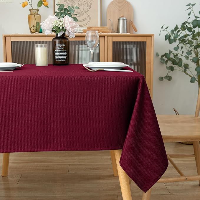 Biscaynebay Textured Fabric Christmas Square Table Cloth 90x90 Inch, Burgundy - Image 7