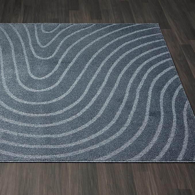 LUXE WEAVERS Modern Geometric Wave Blue 2x8 Area Rug - Image 4