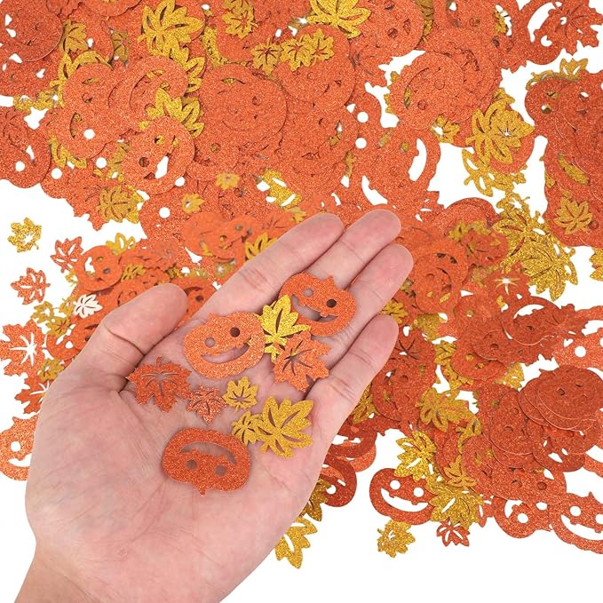 300pcs Fall Glitter Confetti, Autumn Maple Leaf Pumpkin Table Scatter - Image 3