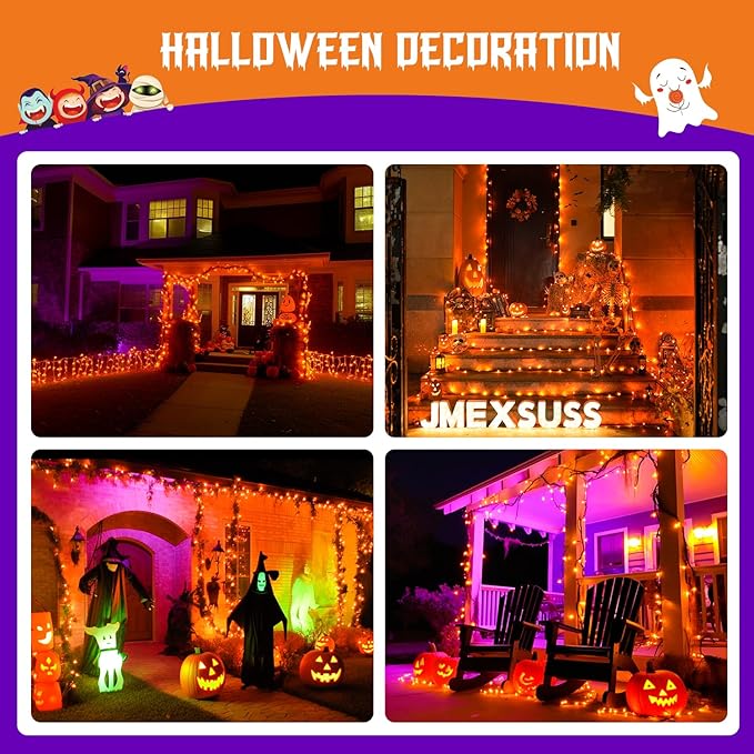 JMEXSUSS 2 Pack Orange Halloween Lights: 100 LED 33ft Solar Halloween Lights - Image 8