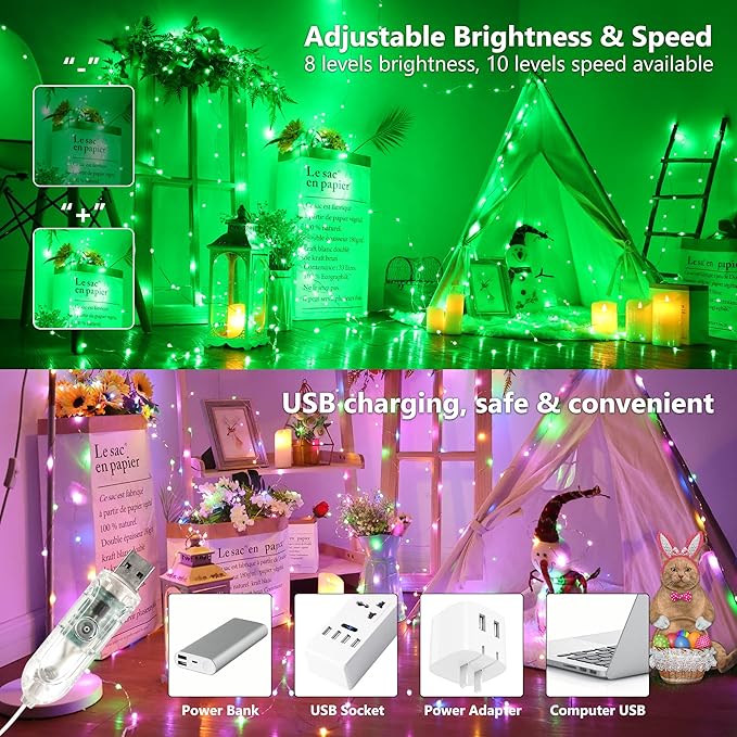 BrizLabs Color Changing Fairy Lights, 66ft 200 LED Rainbow Christmas Fairy - Image 5