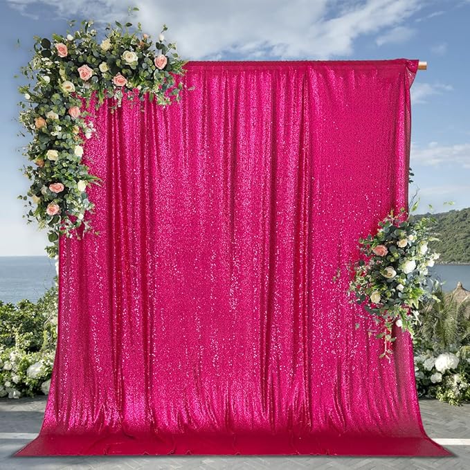PartyDelight Hot Pink Sequin Backdrop Curtain 6FT x 6FT Photography Back Drop - Image 4