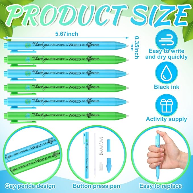 24 Pcs Earth Day Pens Bulk Party Favors Novelty Cute Green Blue Retractable - Image 3