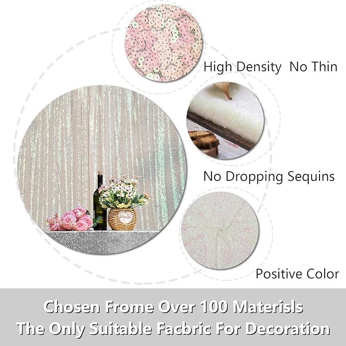Iridescent White Sequin Photography Backdrop Curtains 8FTx8FT 1 Panel Sparkly - Image 6