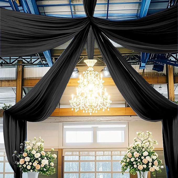 FUHSY Ceiling Drapes Black Wedding Arch Draping Sheer Backdrop Curtains - Image 2